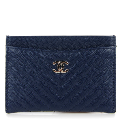 Chanel Caviar Chevron Card Holder Navy 1 of 7