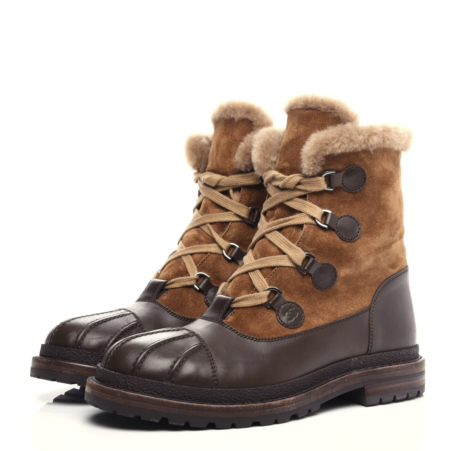 Chanel Suede Calfskin Lace Up Boots 40.5 Light Brown 3 of 9