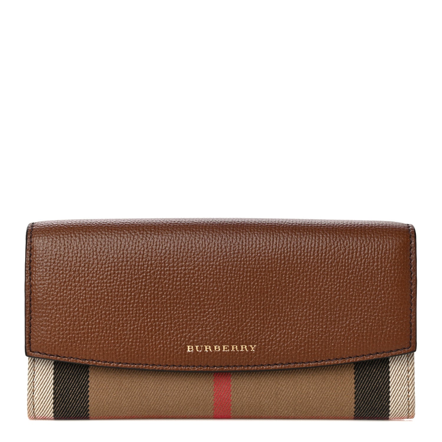 Burberry Horseshoe Calfskin House Check Porter Continental Wallet Tan 1 of 15