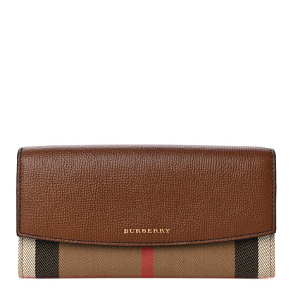 Burberry Horseshoe Calfskin House Check Porter Continental Wallet Tan 1 of 15