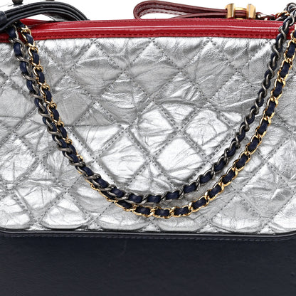 Chanel Metallic Aged Calfskin Quilted Medium Gabrielle Hobo Silver Navy Red 8 of 11