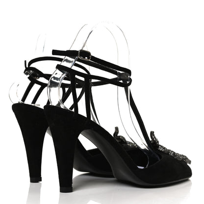 Valentino Garavani Suede Crystal Snake Embellished Ankle Strap Pumps 36.5 Black 4 of 11