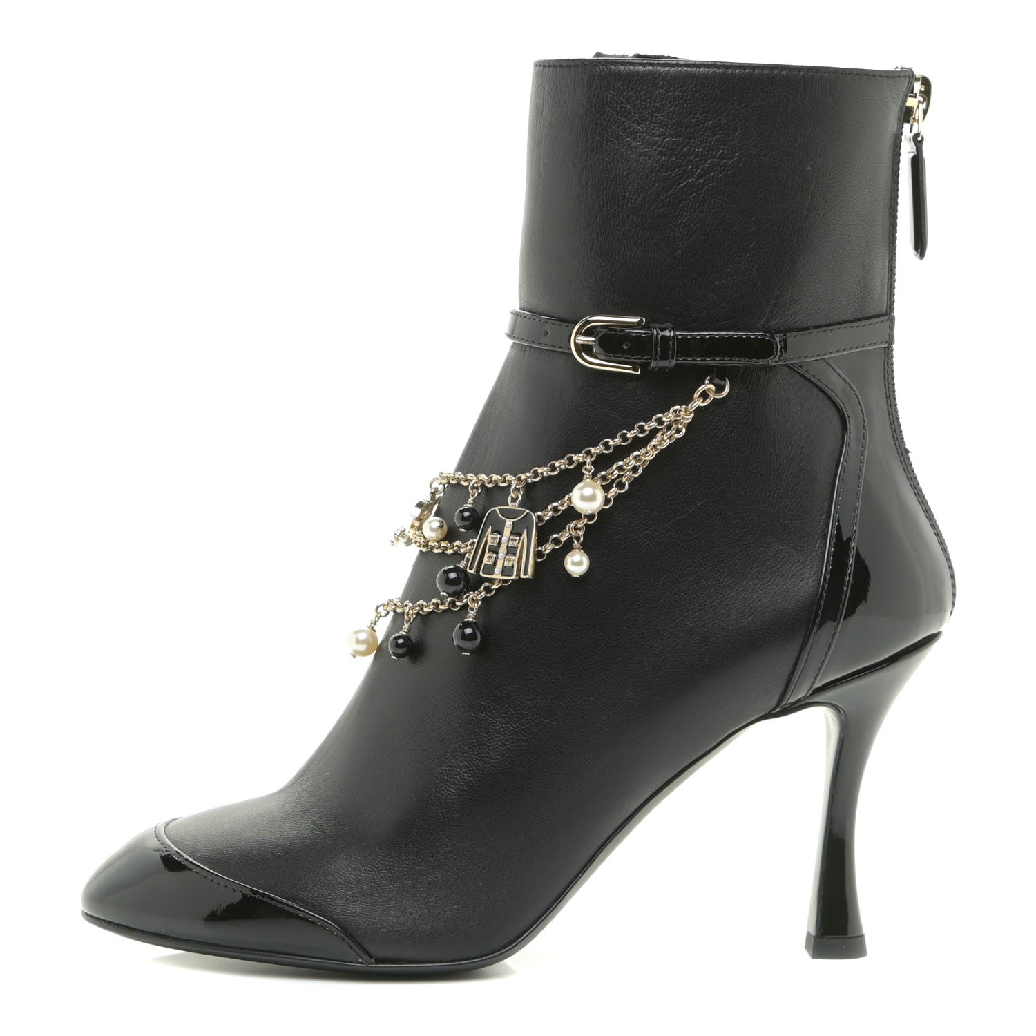 Chanel Lambskin Patent Calfskin Ankle Boots 37 Black 1 of 13
