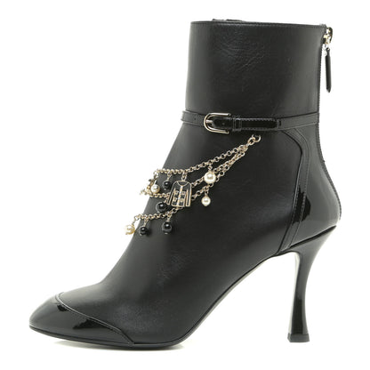 Chanel Lambskin Patent Calfskin Ankle Boots 37 Black 1 of 13