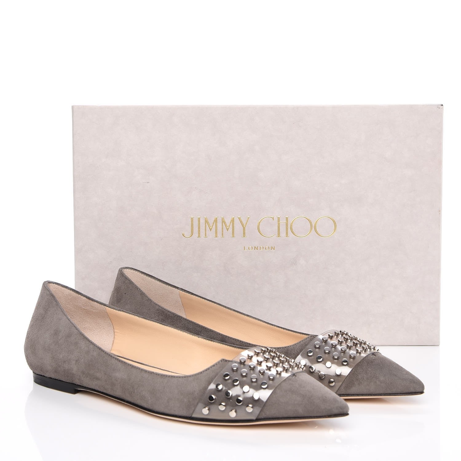 Jimmy Choo Suede Studded Hazel Pointy Toe Flats 36 Grey 12 of 12