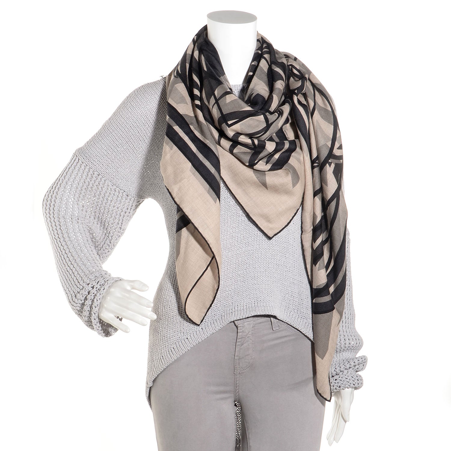 Hermes Cashmere Silk Quadridge Scarf 140 2 of 6