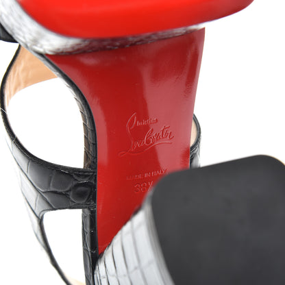 Christian Louboutin Calfskin Alligator Embossed Foolish Platform Sandals 38.5 Black 6 of 7