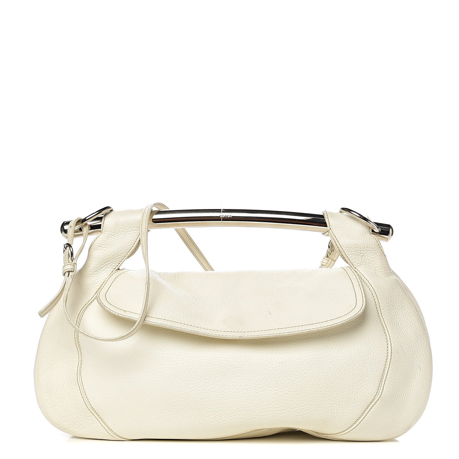 Prada Vitello Daino Metal Bar Top Handle Shoulder Bag White 1 of 18