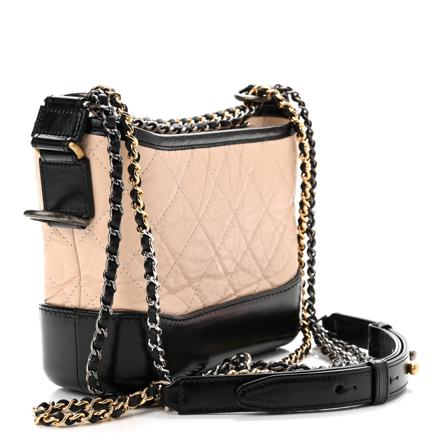 Chanel Aged Calfskin Quilted Small Gabrielle Hobo Beige Black 2 of 9