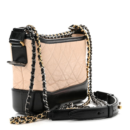 Chanel Aged Calfskin Quilted Small Gabrielle Hobo Beige Black 2 of 9