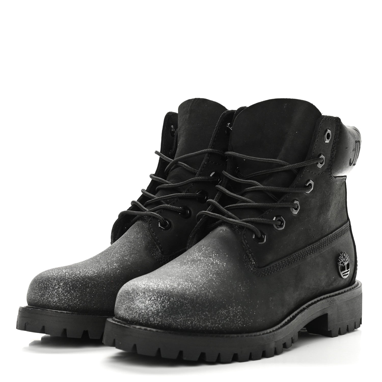 Jimmy Choo X TIMBERLAND Nubuck Glitter Womens Ankle Boots 38 Black Gunmetal 2 of 10