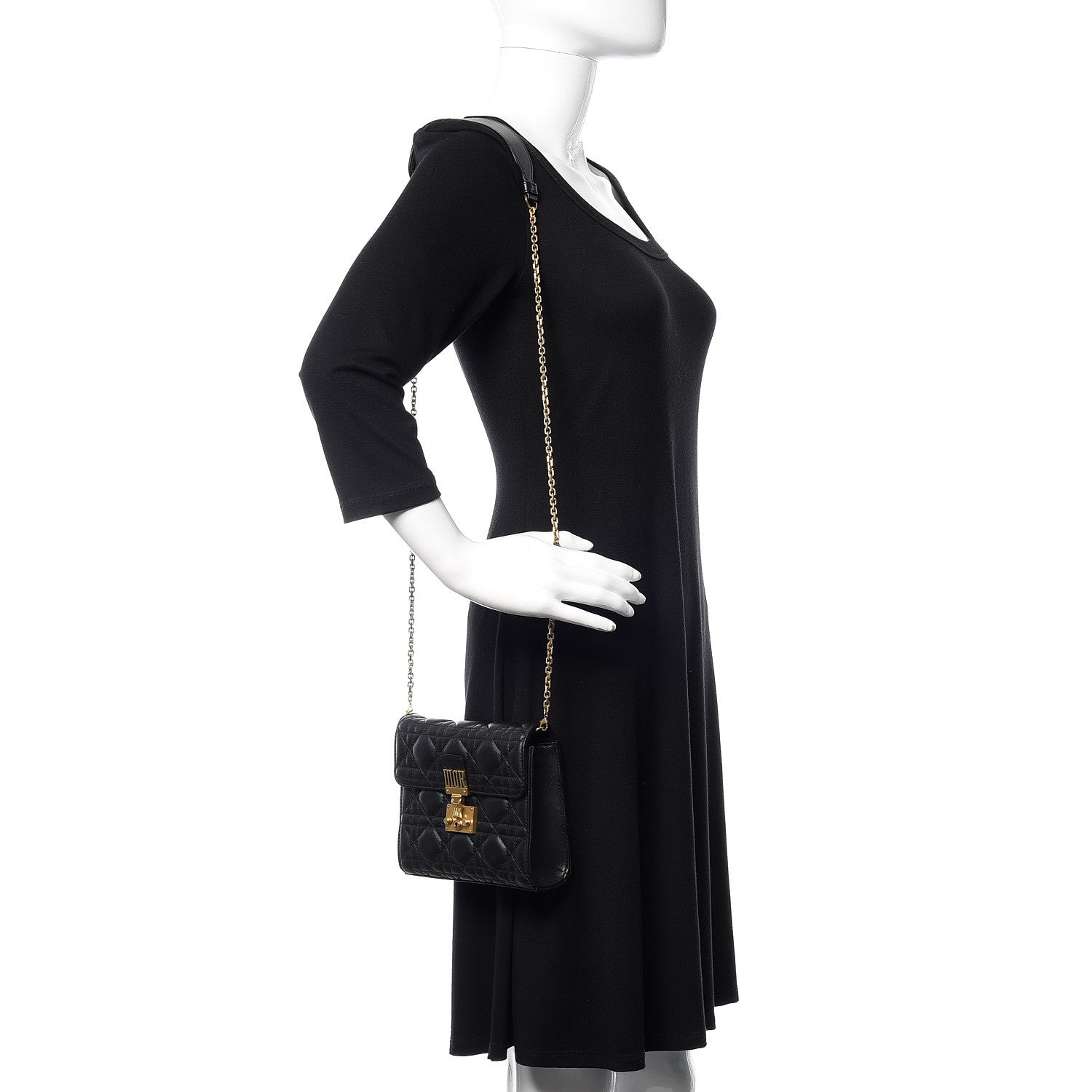 Christian Dior Lambskin Cannage Dioraddict Wallet on Chain Bag Black 3 of 9
