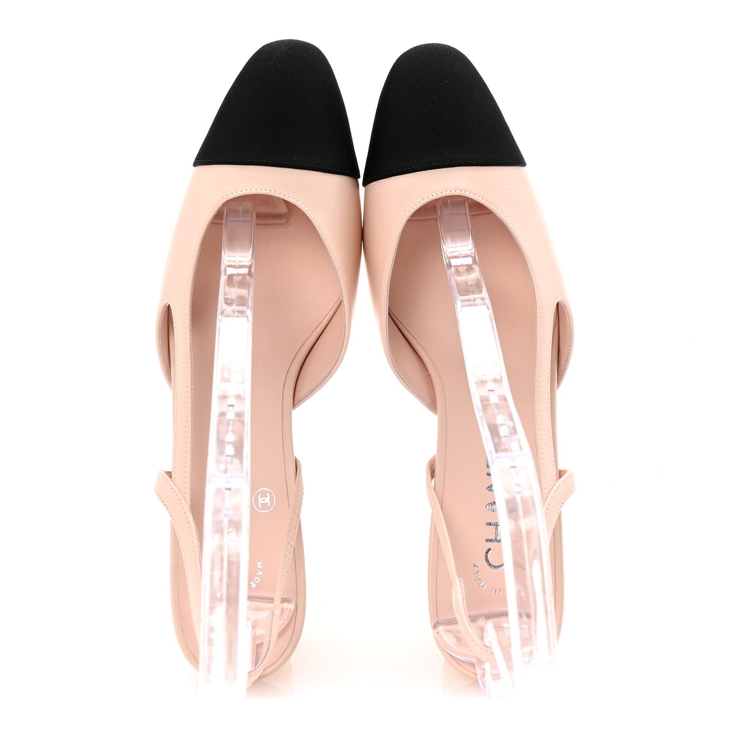 Calfskin Grosgrain Cap Toe CC Slingback Pumps 39.5 Light Pink Black