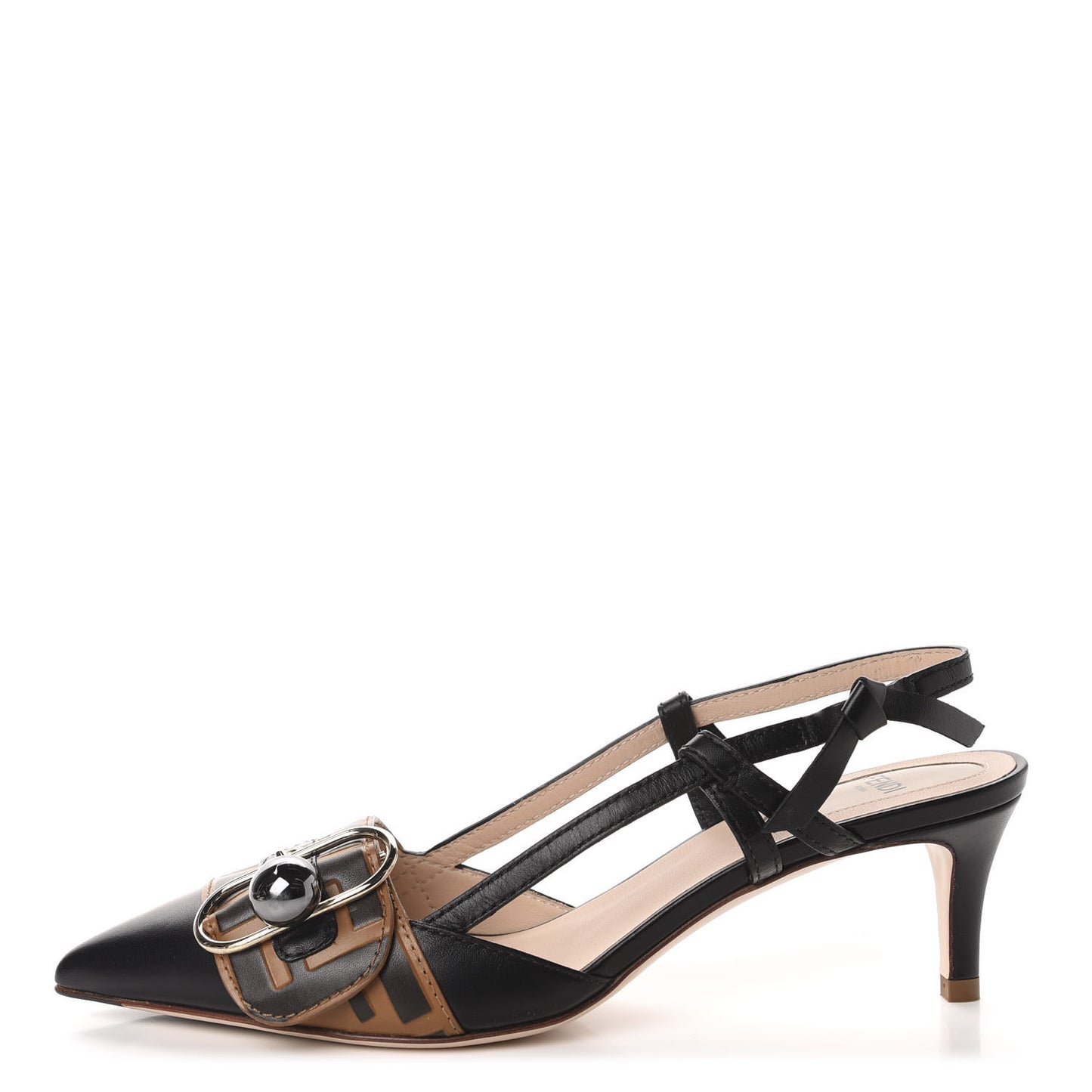 Vitello FF Embossed Pearland Decollete Aperta Slingback Pumps 36 Black Tobacco Moro