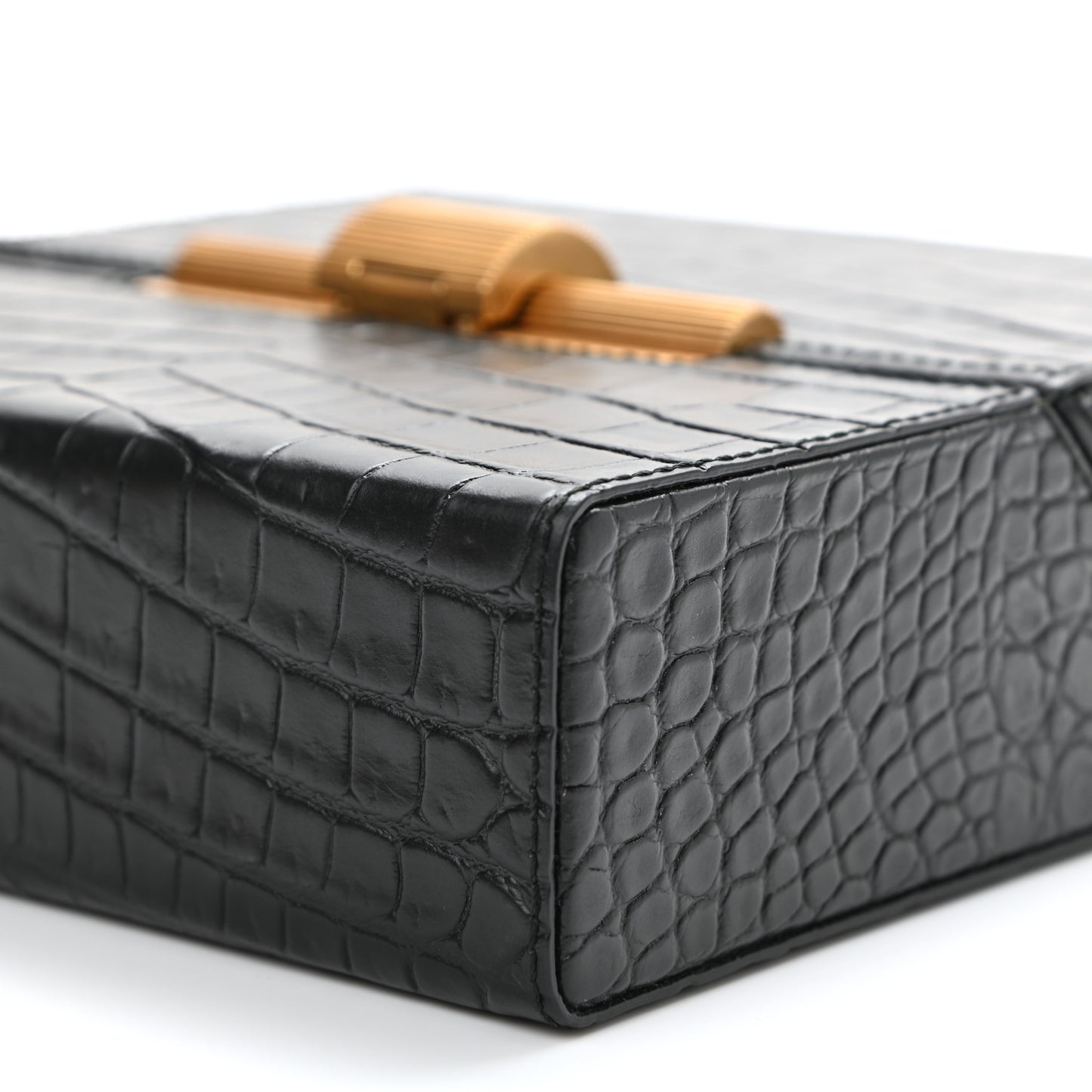 Calfskin Crocodile Embossed Daisey Box Clutch Black