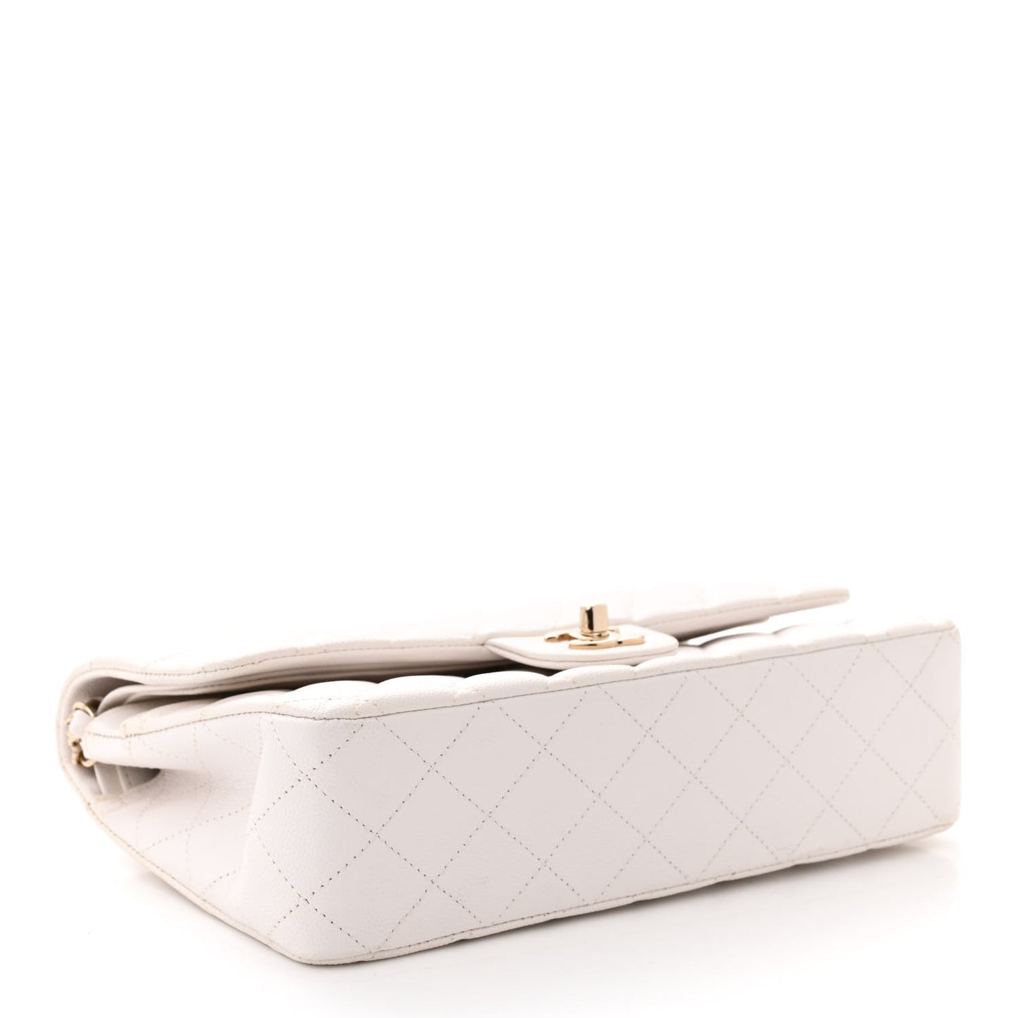 Caviar Quilted Medium Double Flap White