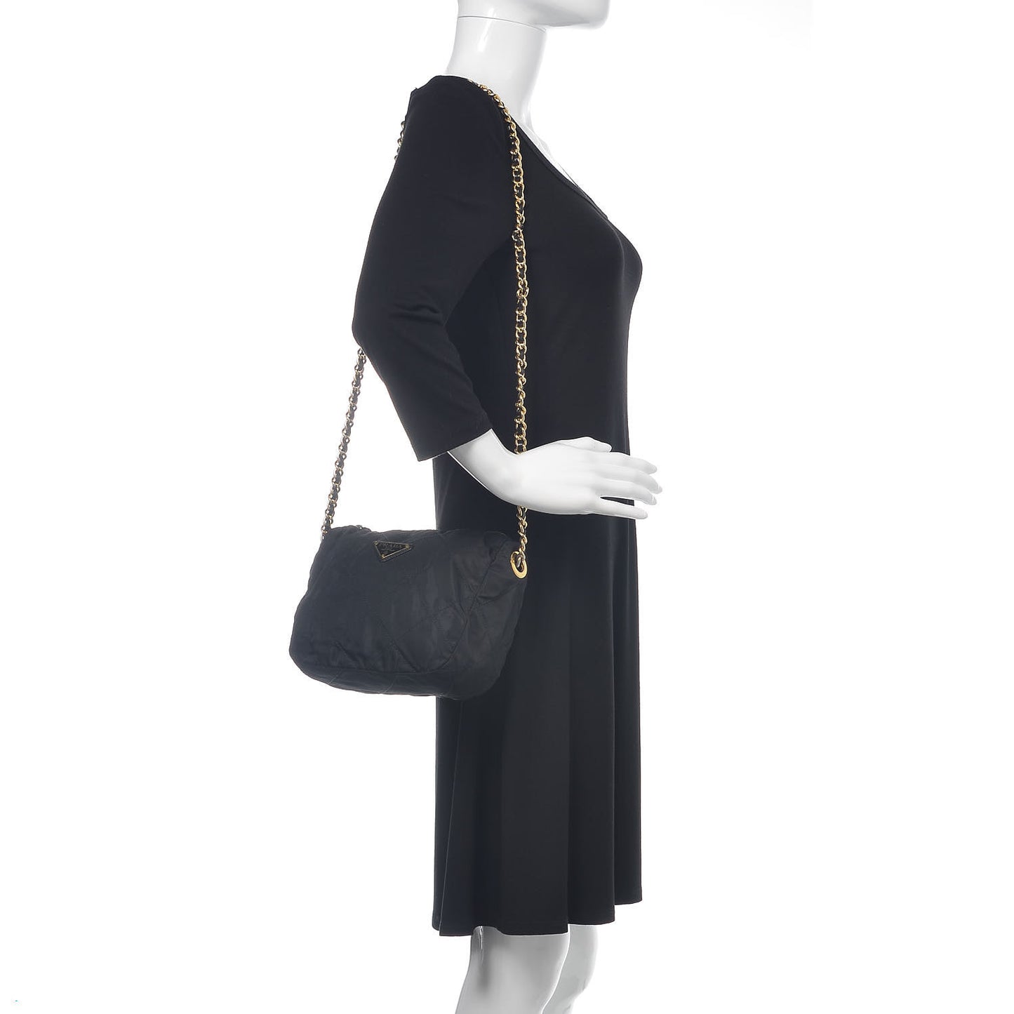 Nylon Tessuto Impuntu Quilted Shoulder Bag Black