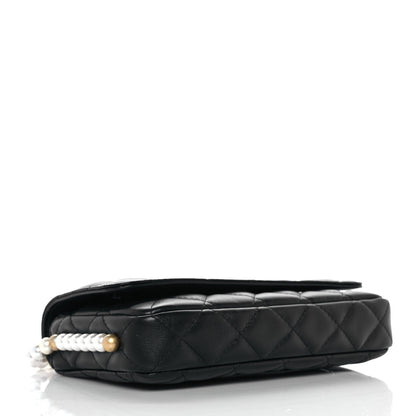 Chanel Calfskin Quilted Pearl Wallet On Chain WOC Black 3 of 10