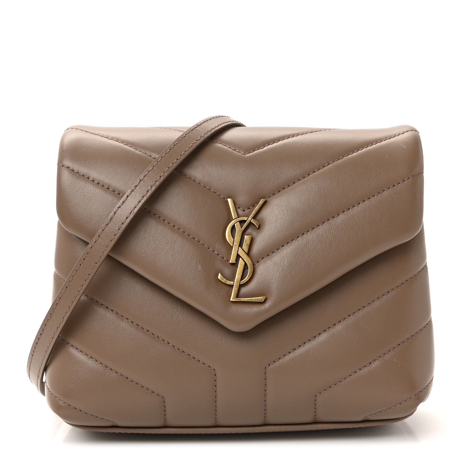 Saint Laurent Calfskin Y Quilted Monogram Toy Loulou Crossbody Bag Dark Beige 1 of 10