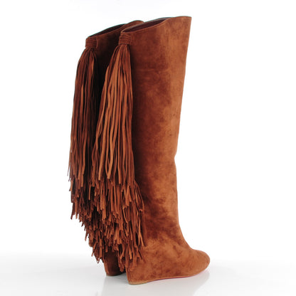 Christian Louboutin Suede Calfskin Pouliche Fringe 70 Boots 41 Havane 4 of 7
