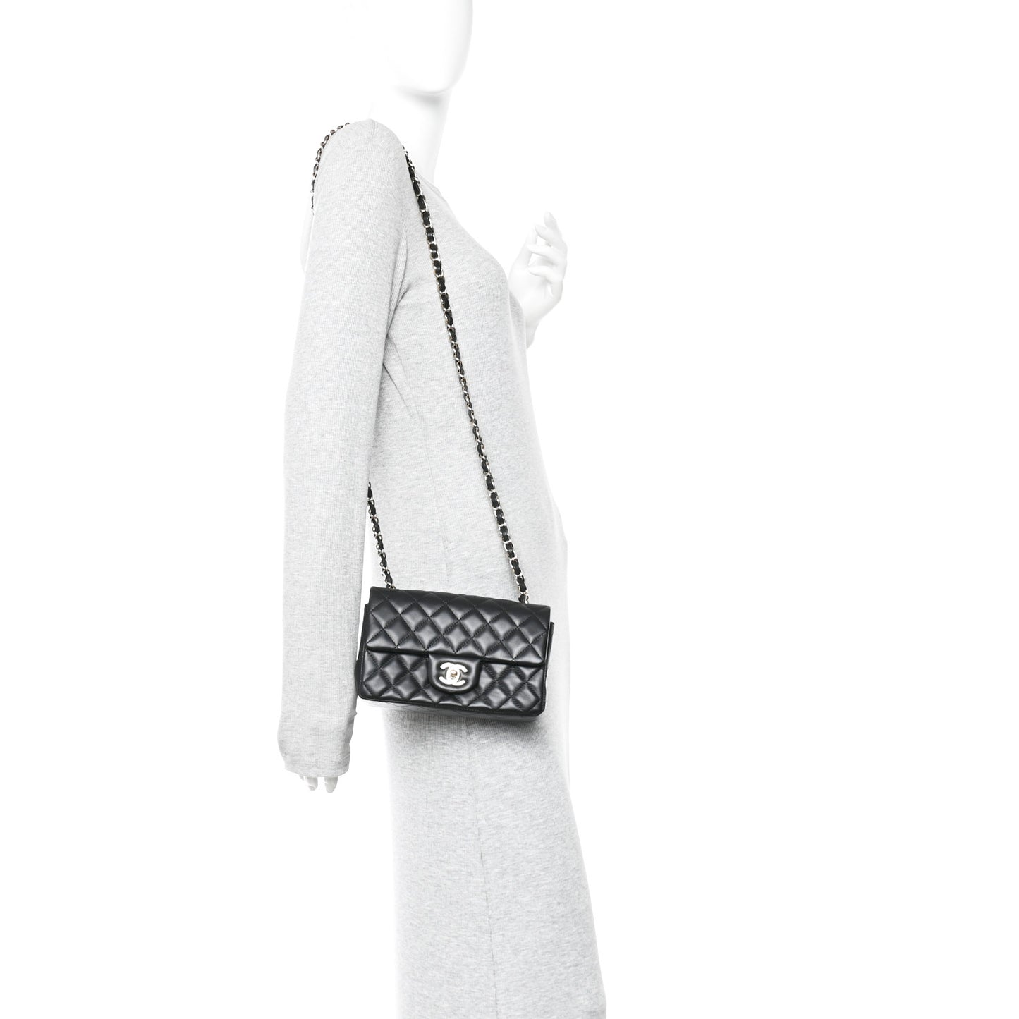 Lambskin Quilted Mini Rectangular Flap Black