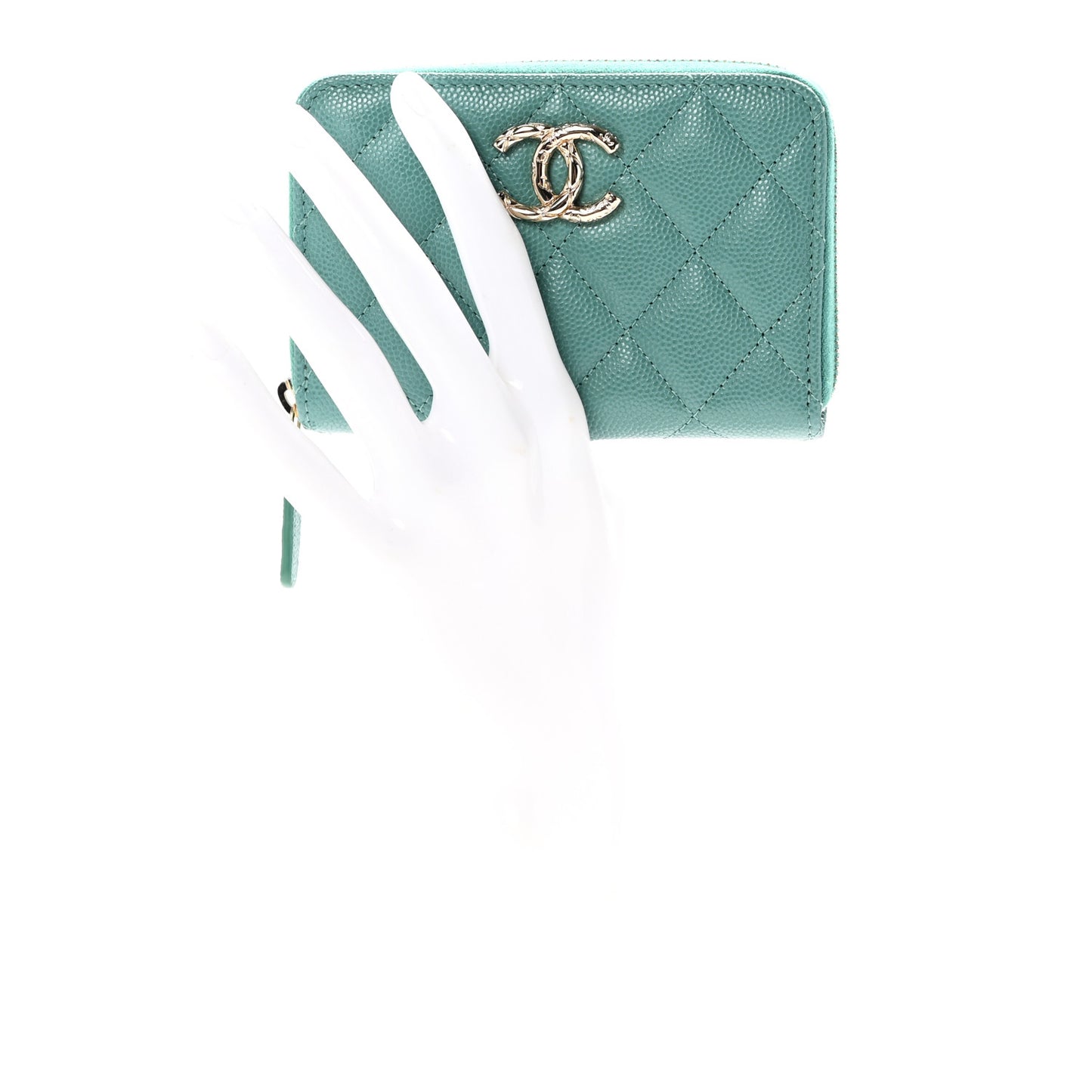 Caviar Quilted Zip Around Coin Purse Wallet Light Green