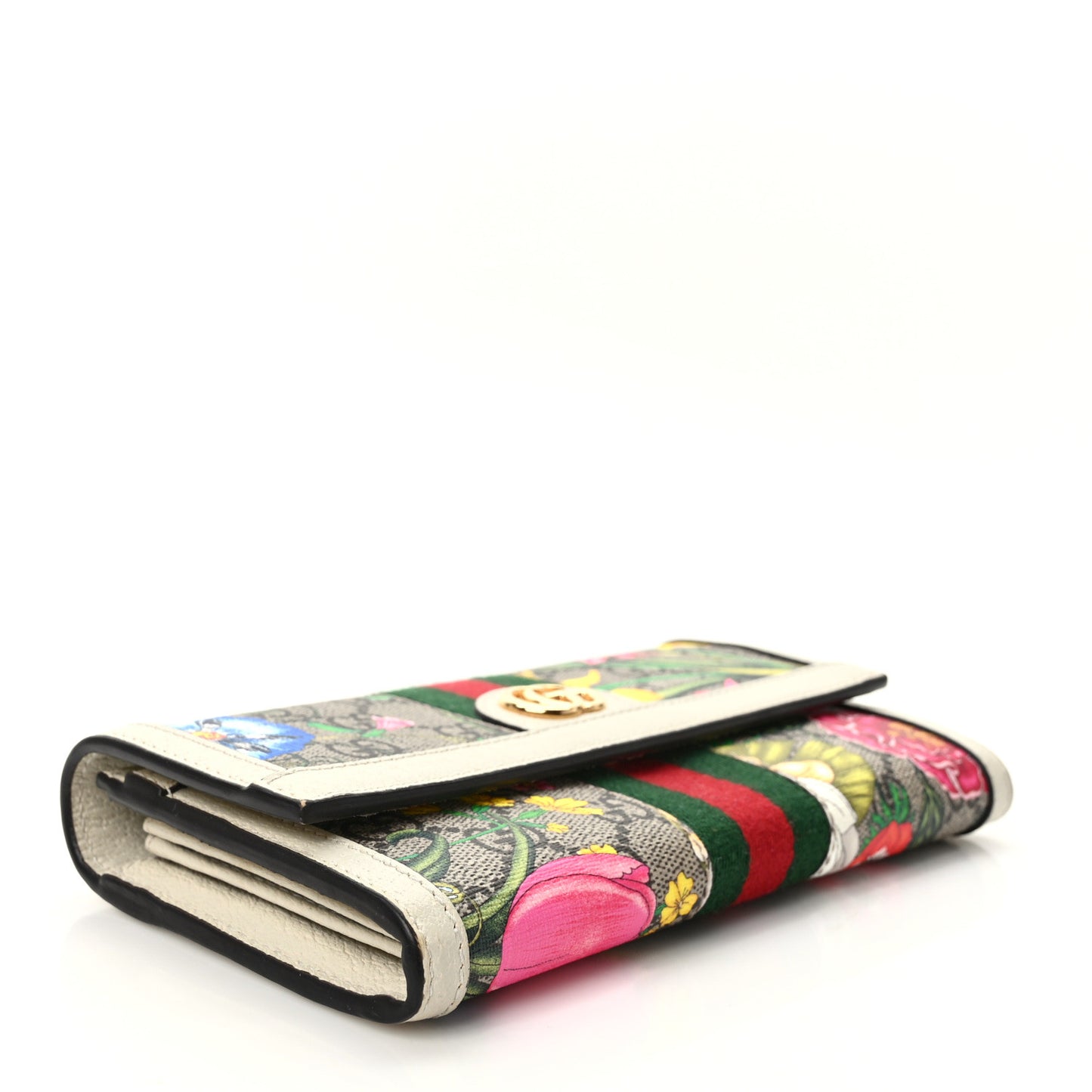 GG Supreme Monogram Flora Web Ophidia Continental Wallet White