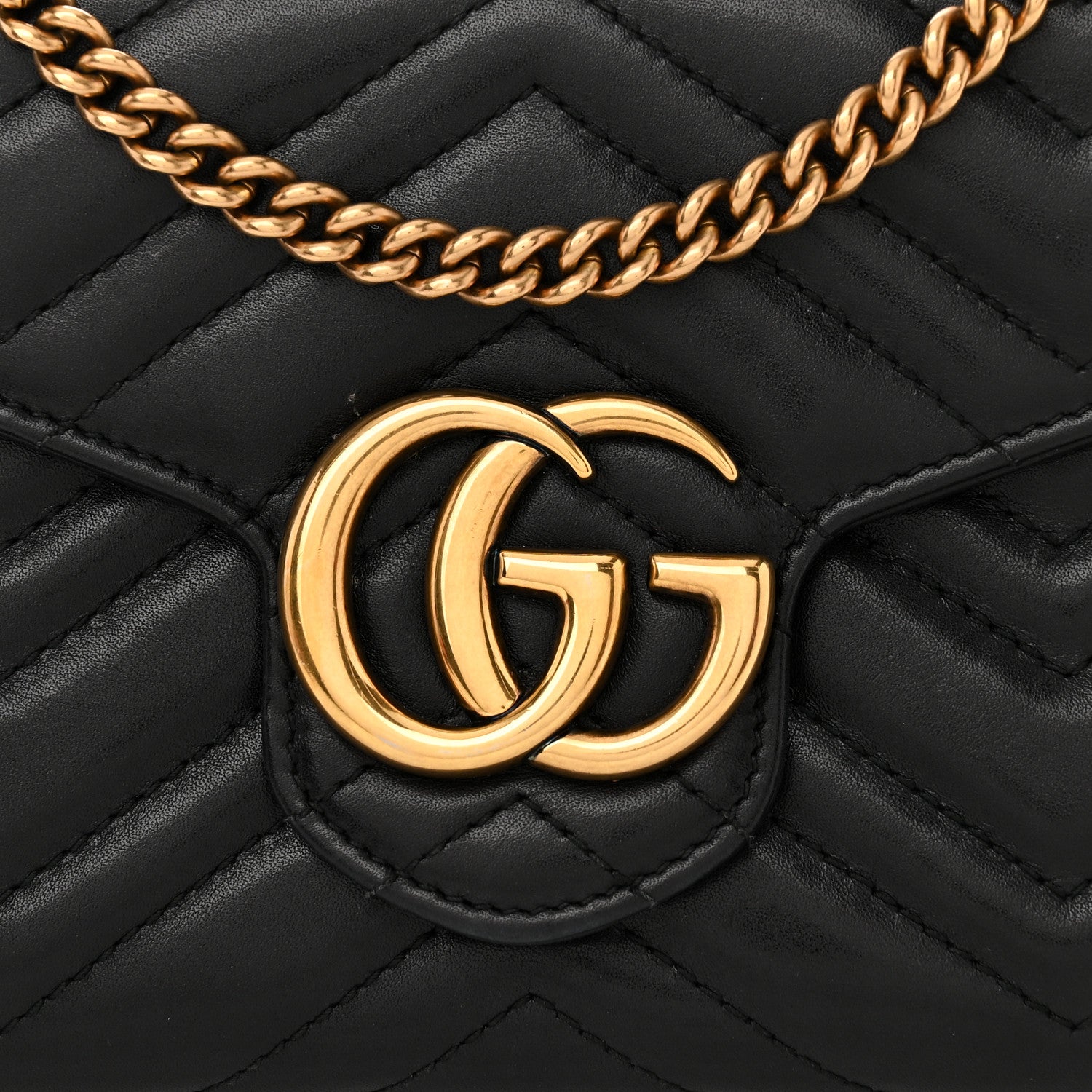 Gucci Calfskin Matelasse GG Marmont Chain Wallet Black 9 of 15