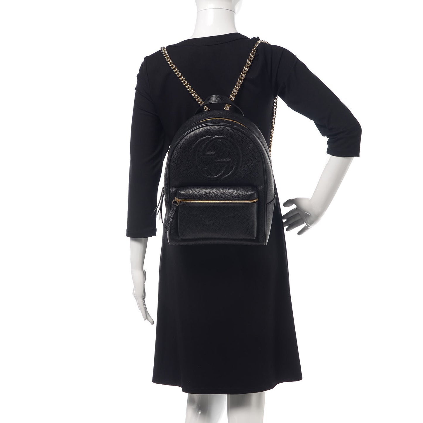 Pebbled Calfskin Soho Chain Backpack Black