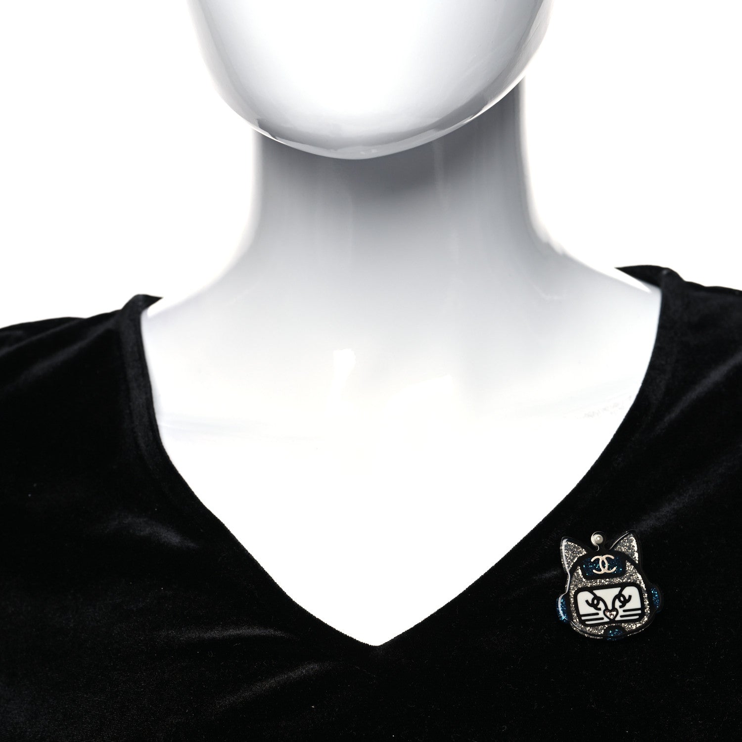 Chanel Resin Emoji Robot Cat Brooch Silver Blue 2 of 4