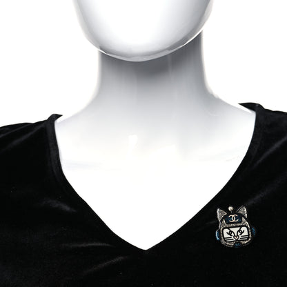Chanel Resin Emoji Robot Cat Brooch Silver Blue 2 of 4