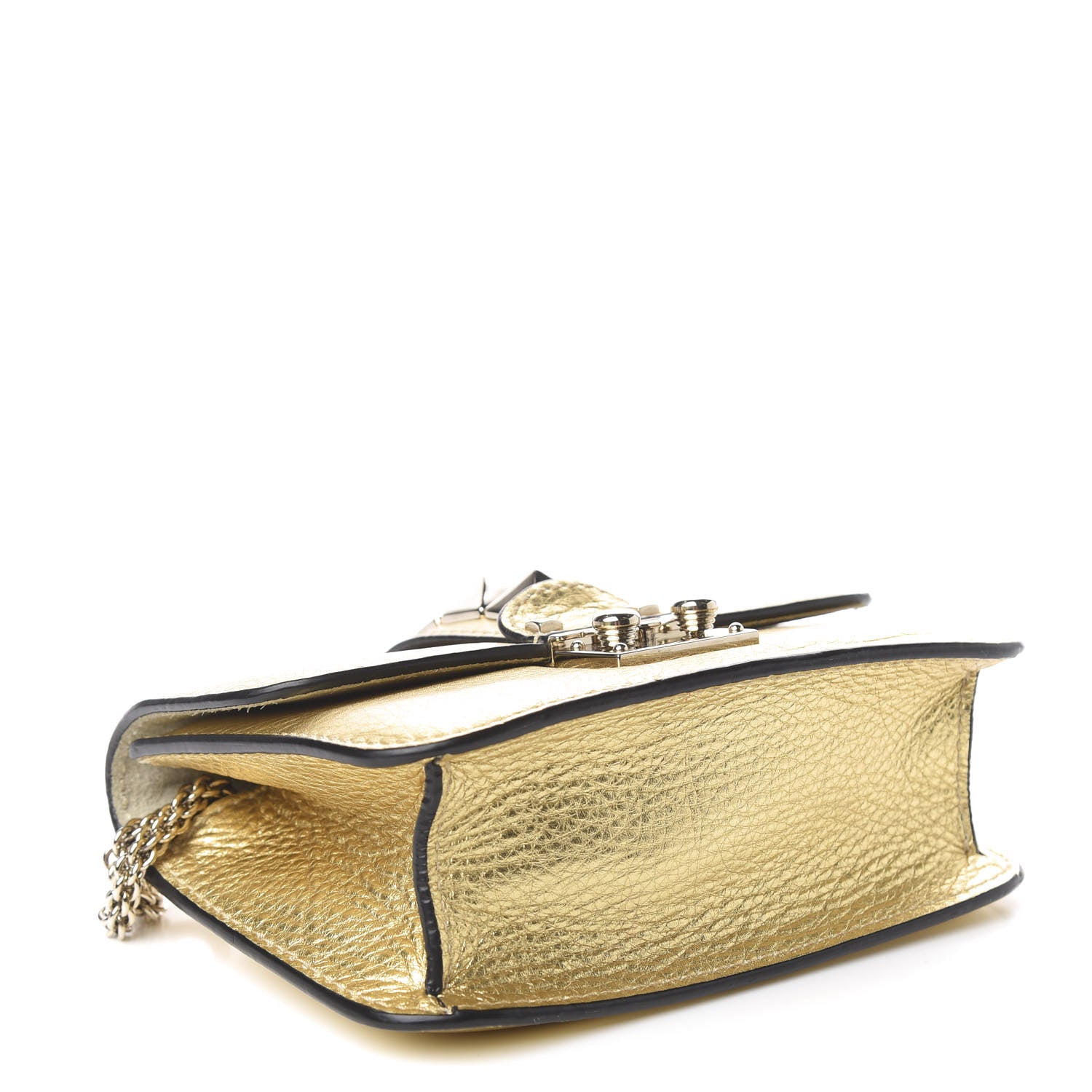 Valentino Garavani Metallic Vitello Small Glam Lock Rockstud Flap Gold 4 of 15