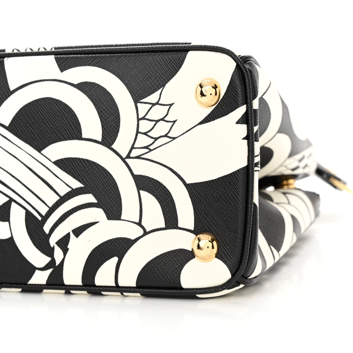 Saffiano Sanke Print Mini Galleria Double Zip Tote Black White