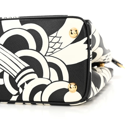 Prada Saffiano Sanke Print Mini Galleria Double Zip Tote Black White 9 of 10