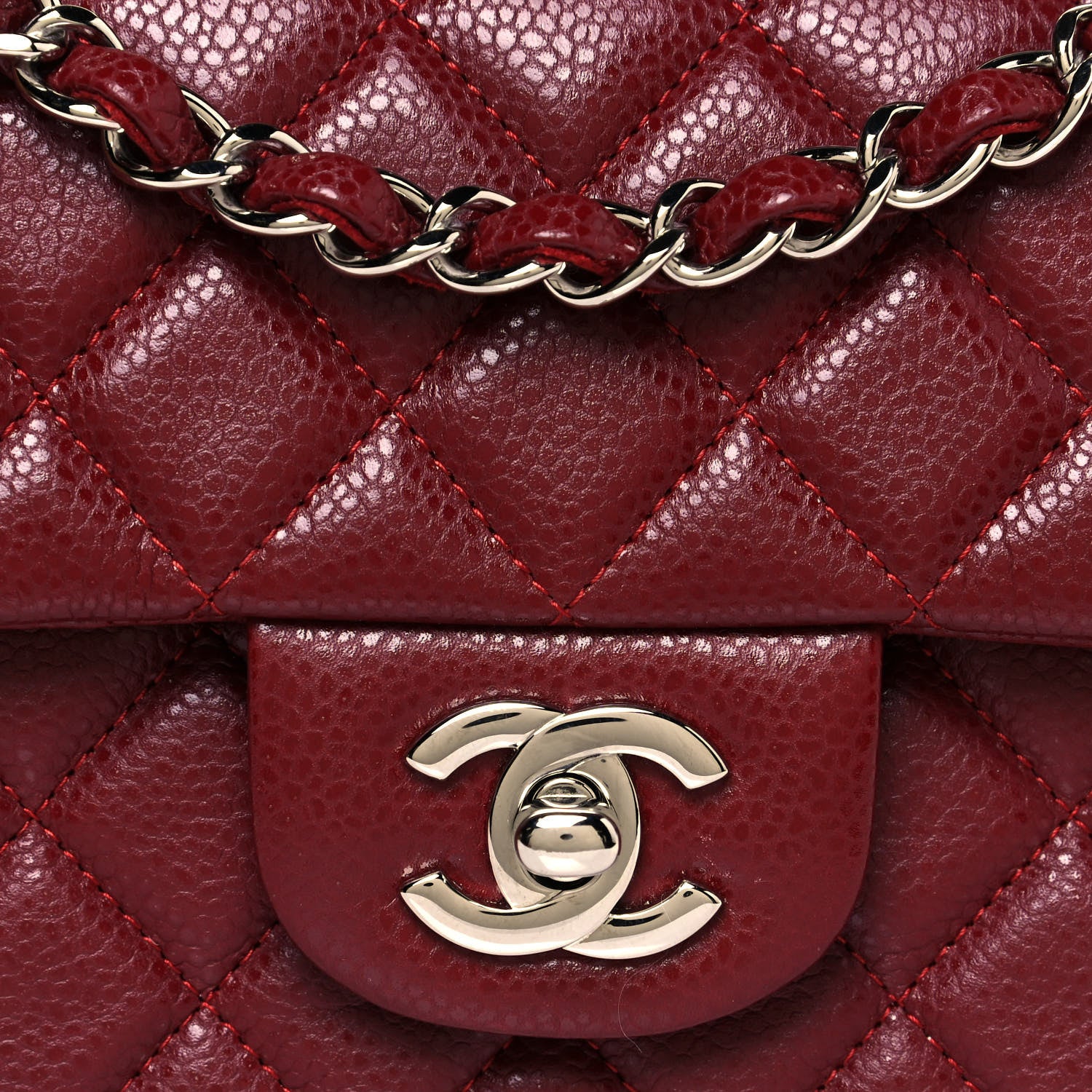 Chanel Caviar Quilted Mini Rectangular Flap Dark Red 8 of 11
