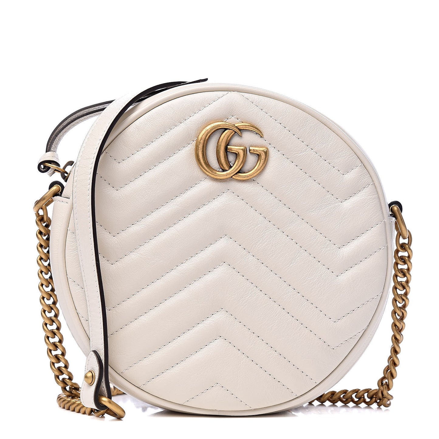 Calfskin Matelasse Mini GG Marmont Round Shoulder Bag White