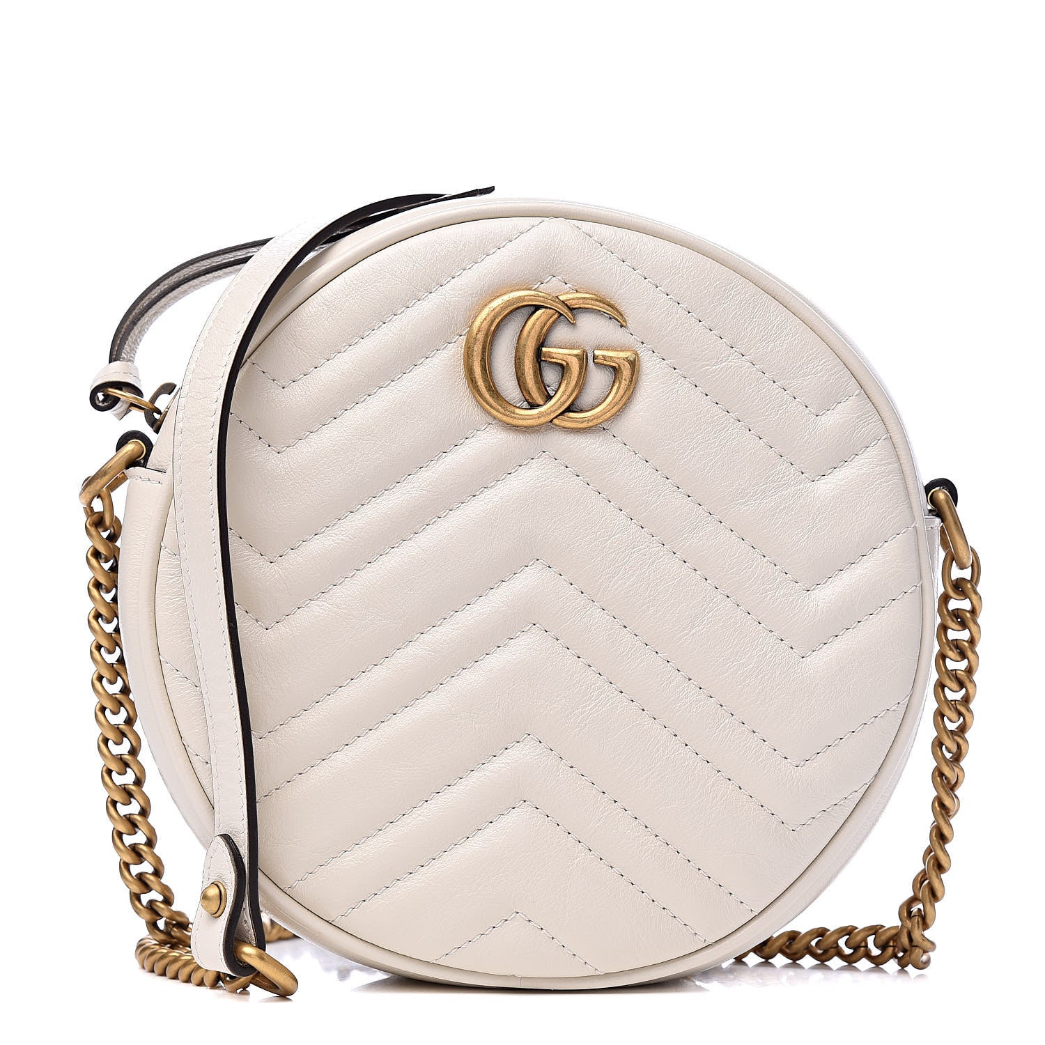 Gucci Calfskin Matelasse Mini GG Marmont Round Shoulder Bag White 1 of 10
