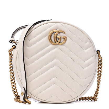Gucci Calfskin Matelasse Mini GG Marmont Round Shoulder Bag White 1 of 10