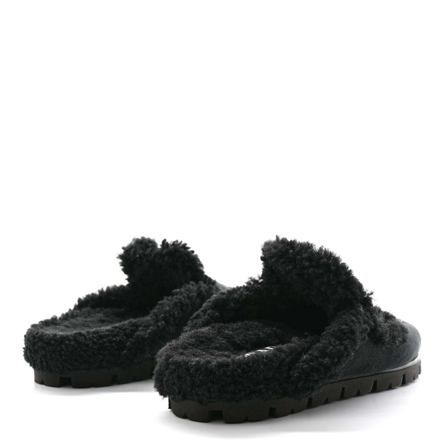 Shearling Metal Triangle Logo 20mm Slippers 37 Black