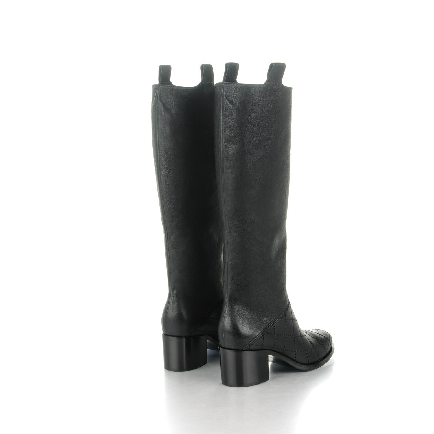 Chanel Calfskin Quilted Riding Boots 38.5 Black 4 of 8