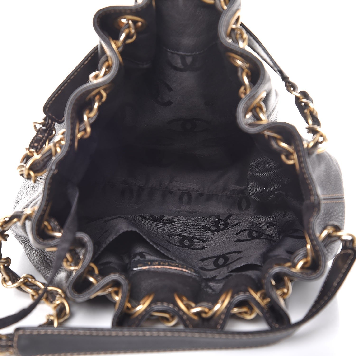 Chanel Grained Calfskin CC Drawstring Bucket Bag Black 6 of 9