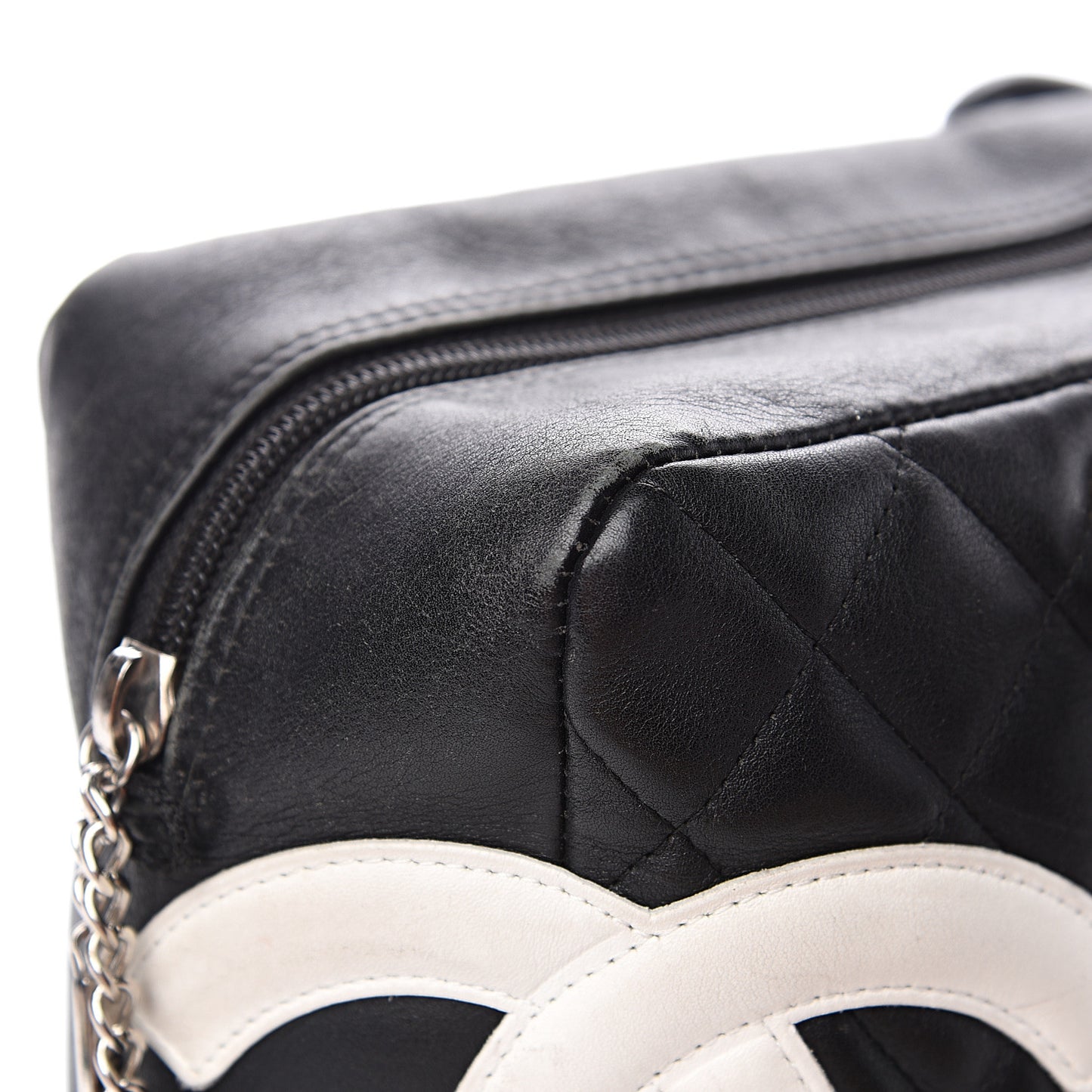 Calfskin Quilted Large Cambon Bowler Black White