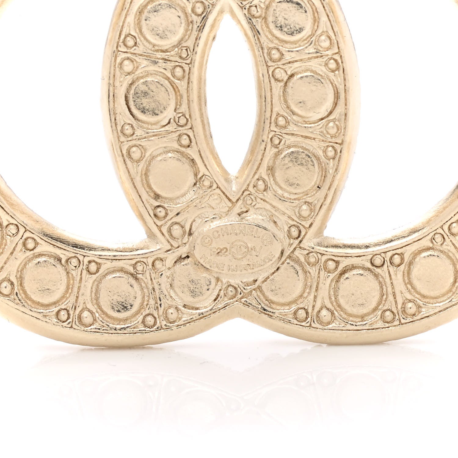 Chanel Metal Crystal Graduated Pearl CC Brooch Gold 4 of 5