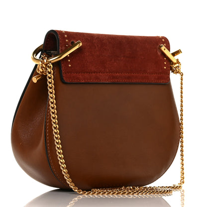 Chloe Suede Smooth Calfskin Studded Mini Drew Shoulder Bag Sienna Red Brown 3 of 10