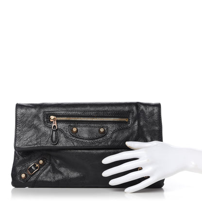 Balenciaga Agneau Giant 12 Rose Gold Hardware Envelope Clutch Black 2 of 9