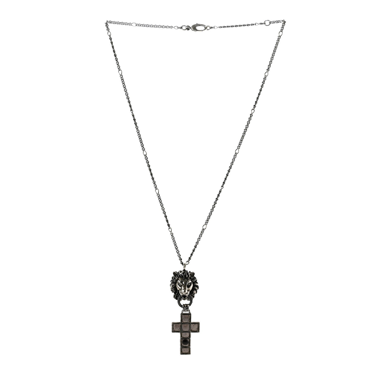 Gucci Enamel Brass Lion Head Crucifix Necklace Black 3 of 7