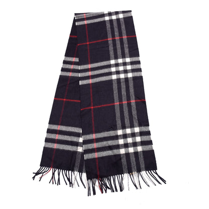 Burberry Cashmere Giant Check Fringe Scarf Navy 2 of 4
