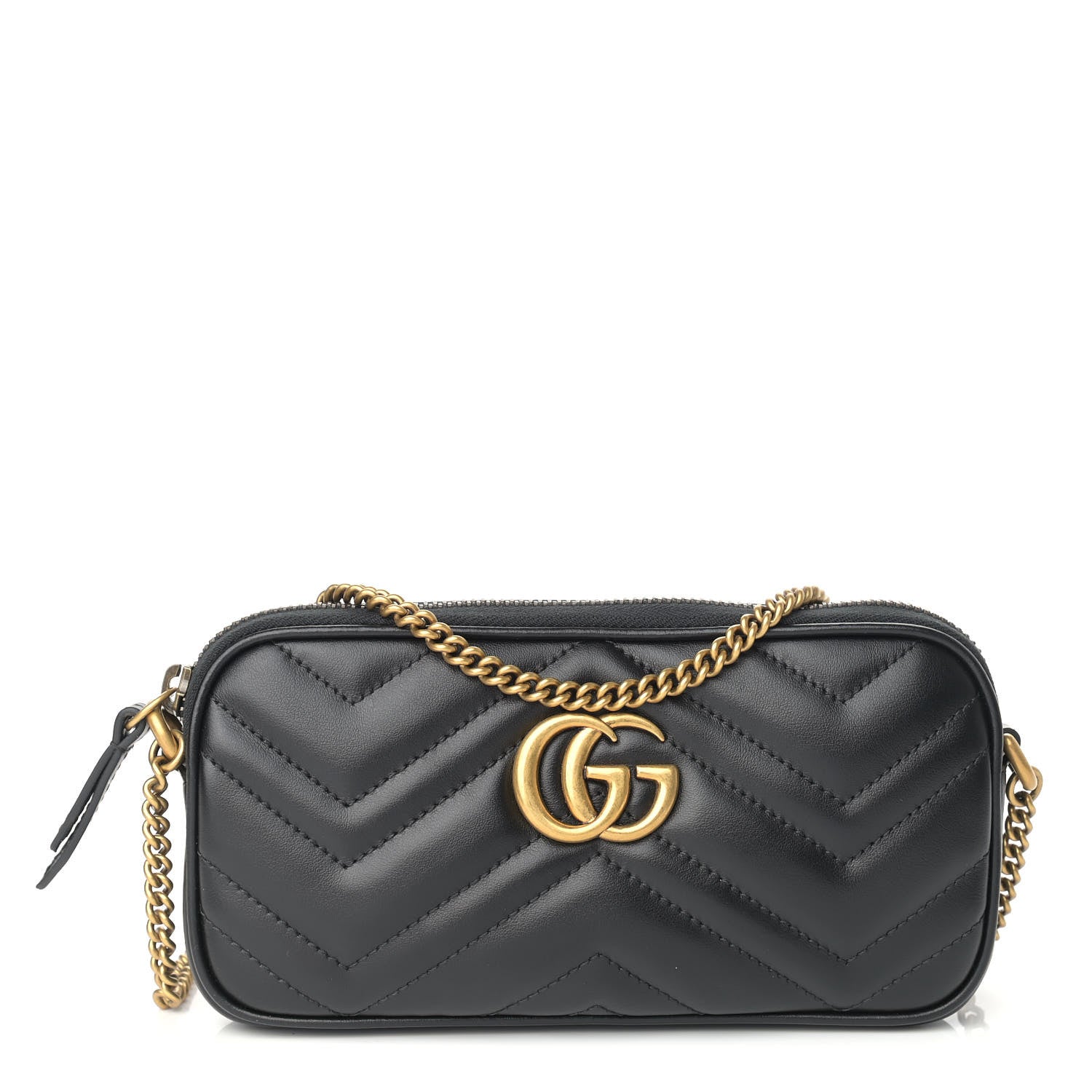 Gucci Calfskin Matelasse Mini GG Marmont Chain Crossbody Bag Black 1 of 9