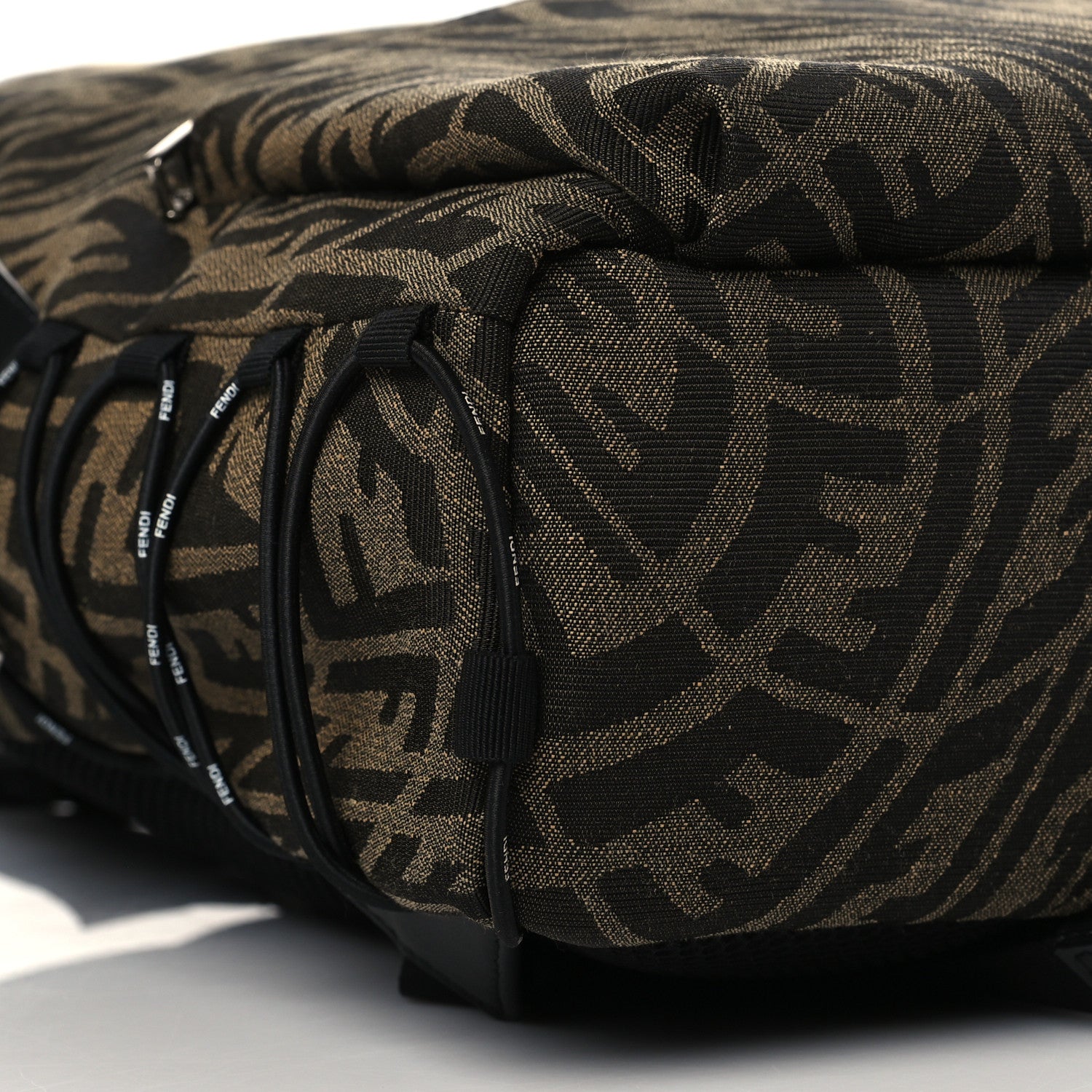 Fendi X SARAH COLEMAN Fabric Jacquard Vitello Grace Light Woven Lanyard FF Vertigo Pouch Pocket Backpack Tobacco Moro Black 9 of 10