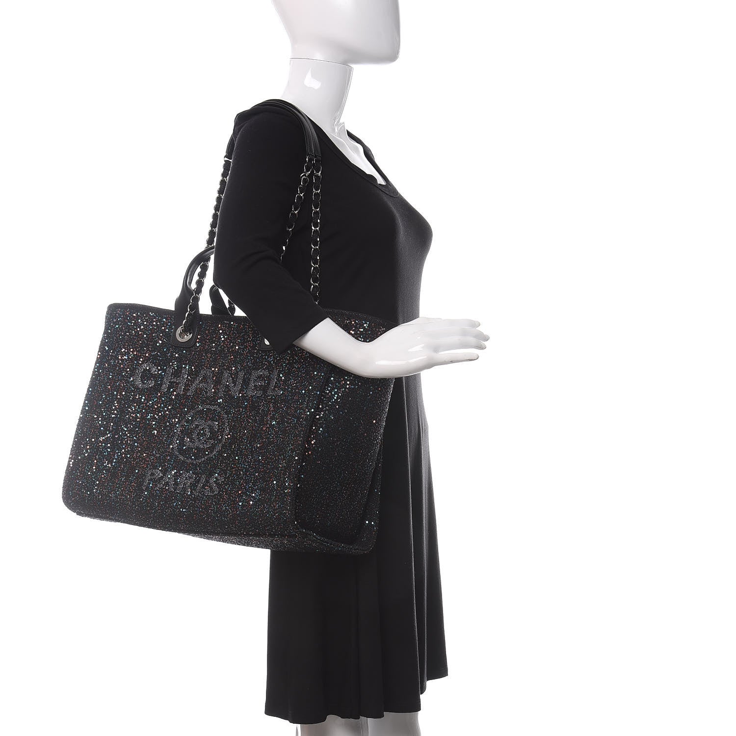 Chanel Calfskin Sequin Medium Deauville Tote Black 2 of 10